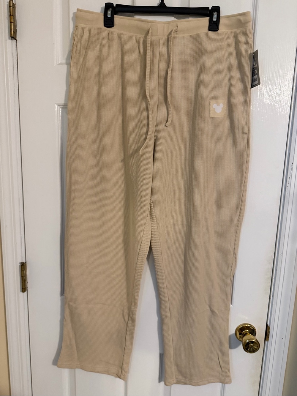Disney Beige Waffle Knit Joggers with Mickey Patch